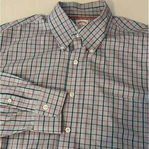 Brooks Brothers Shirt Mens Large Blue Red Plaid Button Up Supima Non-Iron Casual